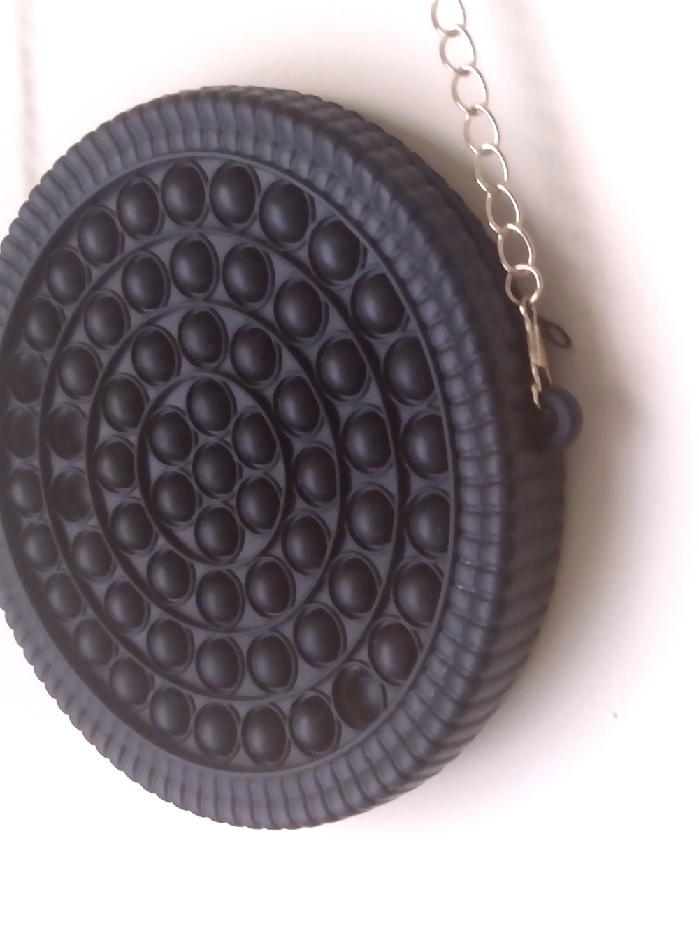 Sandwich Cookie Pop-it Purse Black Silicone Cross-body with Chain Fidget Relief